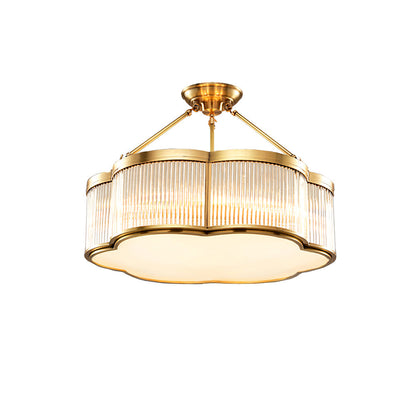 Brass Glass Flush Mount Ceiling Light 20 Inch Quatrefoil Design for Bedroom Living Room Dining Room Indoor Lighting Fixture
