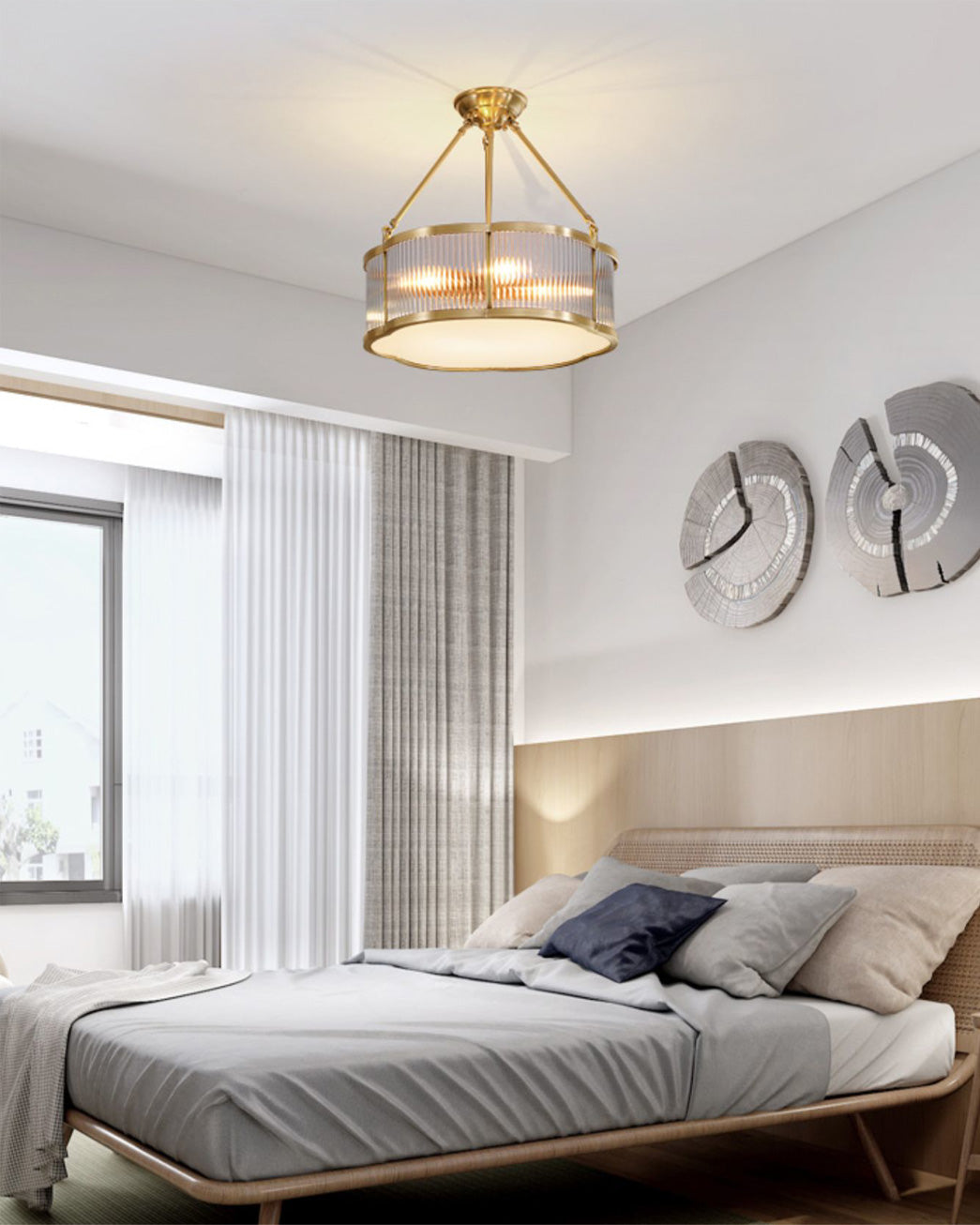 Brass Glass Flush Mount Ceiling Light 20 Inch Quatrefoil Design for Bedroom Living Room Dining Room Indoor Lighting Fixture