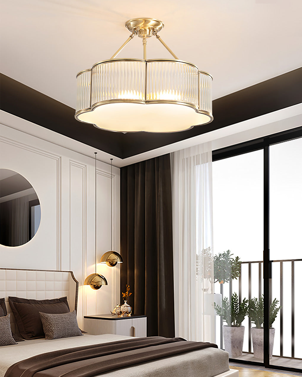 Brass Glass Flush Mount Ceiling Light 20 Inch Quatrefoil Design for Bedroom Living Room Dining Room Indoor Lighting Fixture