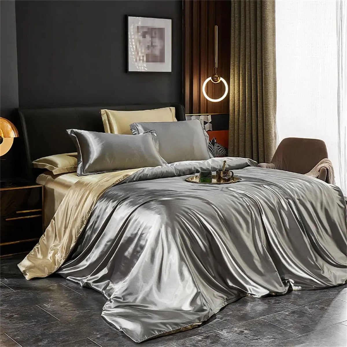 100% Mulberry Silk Sheet Set – Full Bed Ensemble with Duvet Cover, Fitted Sheet & Pillowcases for Cool, Luxurious Sleep