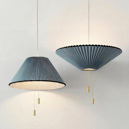 Sculptural Paper Shade Hanging Fixture with Transformable Geometry for Overhead Illumination Above Tables Islands Counters Light Blue Warm G