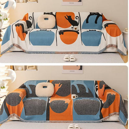 Breezy Sofa Cover - Chenille, Cat Print, Multi-Use