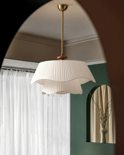 Layered Fabric Drum Pendant Light 10 in Dining Room Farmhouse Style Ceiling Fixture Bedroom Kitchen Island Wood Accent Hanging Lamp E26 Sock