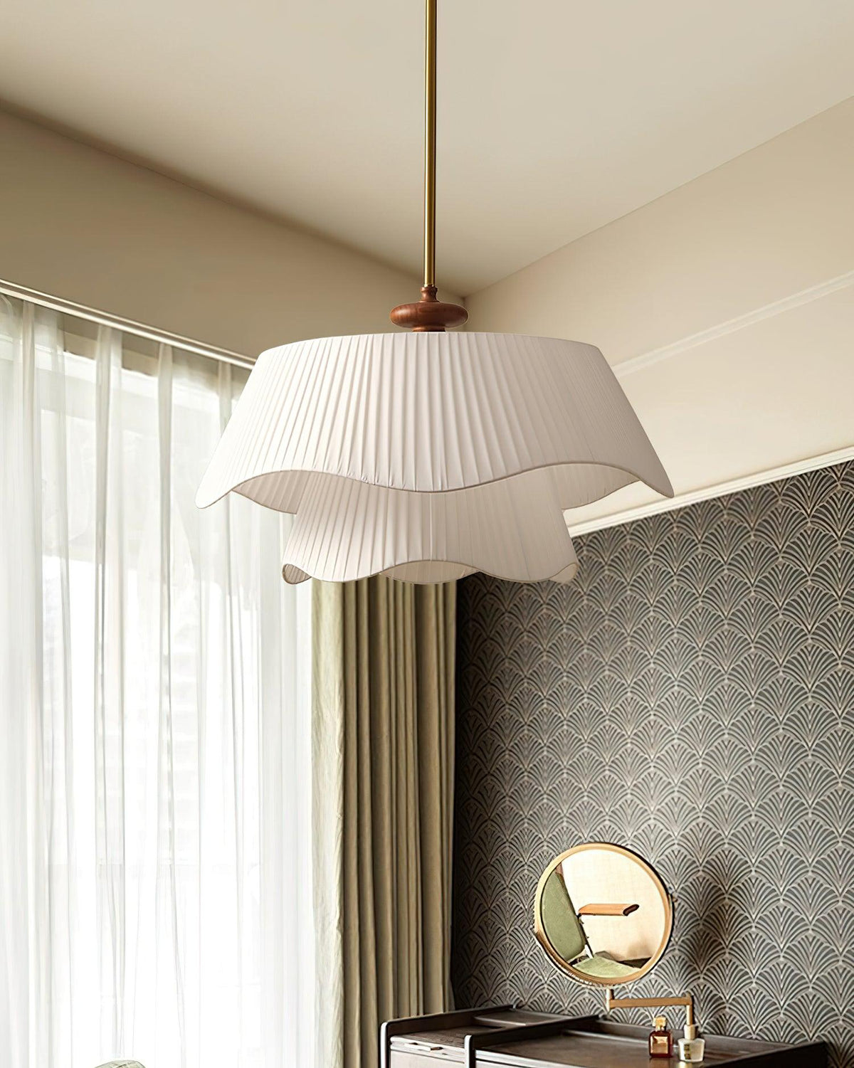 Layered Fabric Drum Pendant Light 10 in Dining Room Farmhouse Style Ceiling Fixture Bedroom Kitchen Island Wood Accent Hanging Lamp E26 Sock