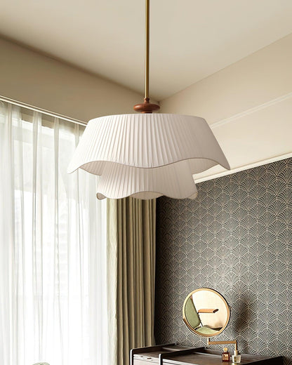 Layered Fabric Drum Pendant Light 10 in Dining Room Farmhouse Style Ceiling Fixture Bedroom Kitchen Island Wood Accent Hanging Lamp E26 Sock