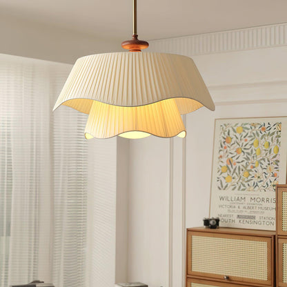 Layered Fabric Drum Pendant Light 10 in Dining Room Farmhouse Style Ceiling Fixture Bedroom Kitchen Island Wood Accent Hanging Lamp E26 Sock
