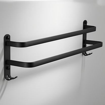 Wall-Mount Aluminum Bathroom Bar for Hand Towels & Washcloths – Black Triple-Rail Storage for Shower, Laundry & Kitchen – Space-Saving Dryin