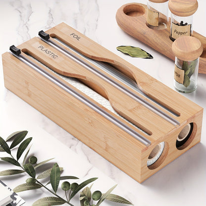 Bexley Foil Dispenser - Bamboo 2-in-1 Cutter Organizer