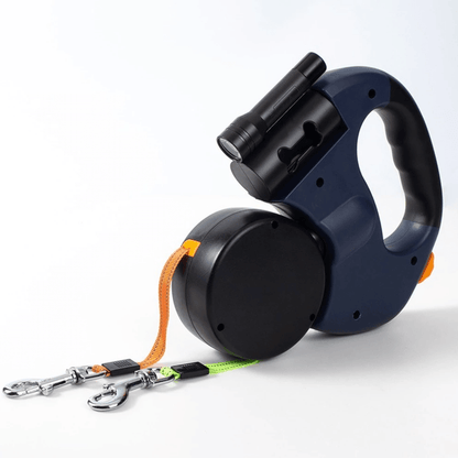 Dual Retractable Dog Leash with LED Flashlight for Walking Two Pets Simultaneously