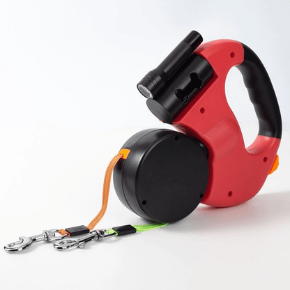 Twin Retractable Dog Leash 13 ft Dual Lead Tangle-Free Walking Two Dogs Reflective Built-In Flashlight Up To 88 lb Each