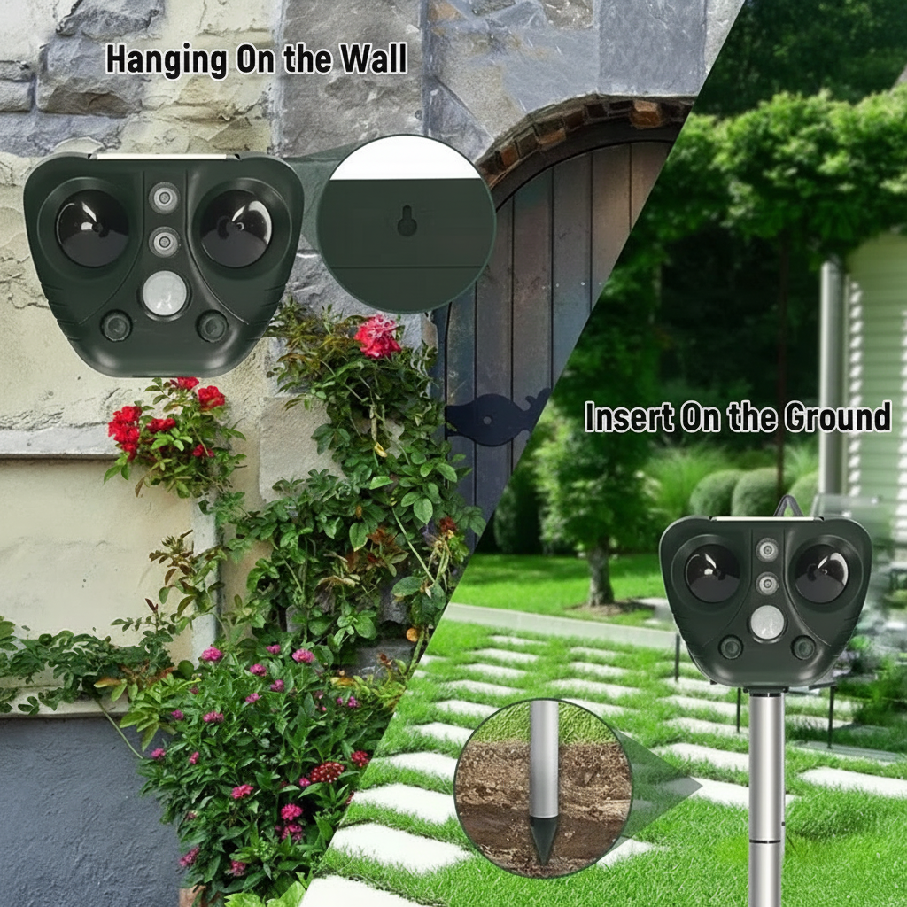 Bird Deterrent Ultrasonic Solar Powered, Bird Repellent Devices Outdoor with Flashing LED Light and 5 Modes, Pigeon Deterrent