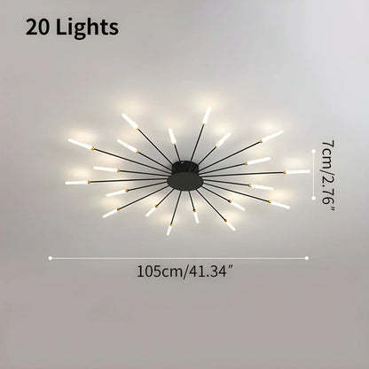 Multi-Arm Starburst Ceiling Fixture Metal LED Dimmable Gold Black 20-42 Bulb Open-Plan Dining Room Contemporary Statement Light Large Space