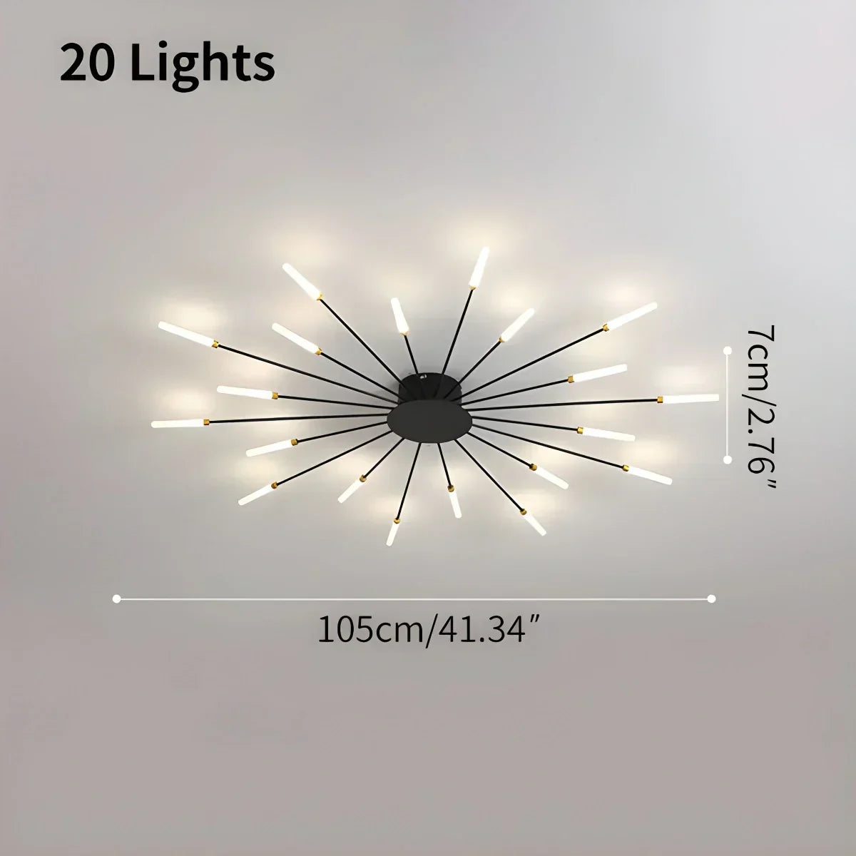 Luminaire plafonnier en métal à bras multiples avec télécommande, intensité réglable, 20 à 42 ampoules, pour espaces ouverts, salons et salles à manger contemporains
