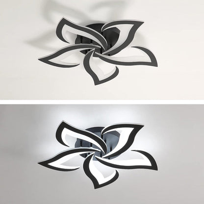 LED Flush Mount Light Fixture with Floral Layered Design for Bedroom, Entryway & Living Spaces | 22 in Black Metal Modern Low Profile Ambien