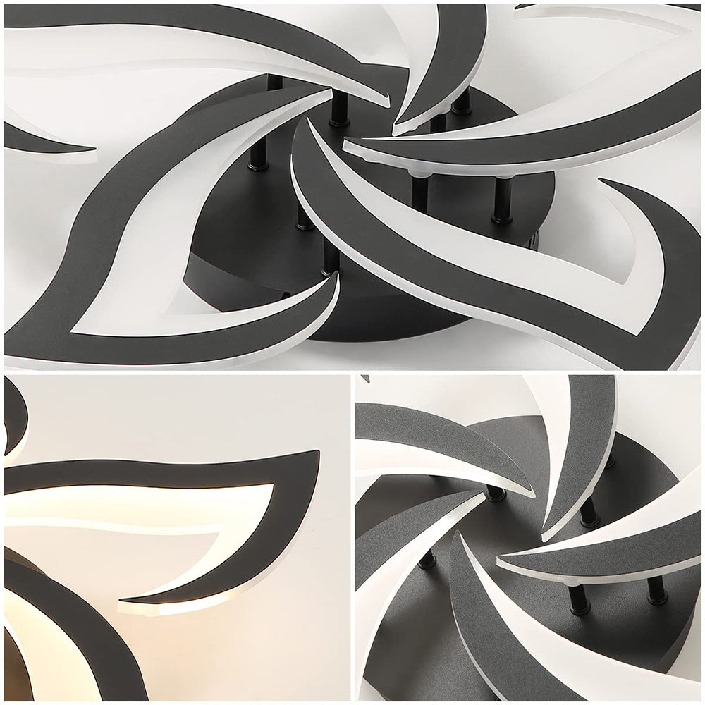 Flush Mount LED Fixture Metal Acrylic Black Layered Floral Pattern for Bedroom Living Room Hallway Contemporary Home Decor Overhead Light