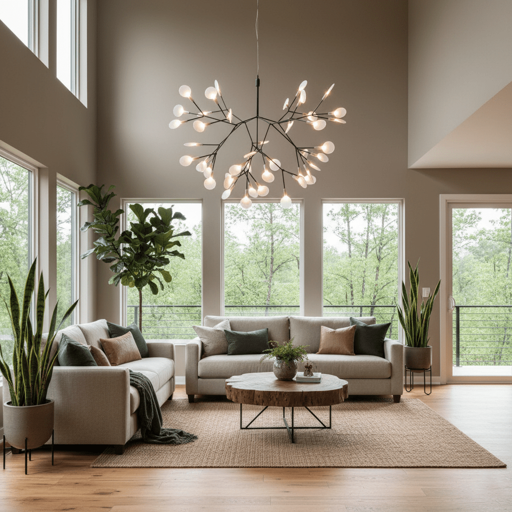 Branching LED Chandelier with Acrylic Petals Black Finish 20W Integrated Light Dimmable Remote Option Modern Statement Fixture Indoor Living