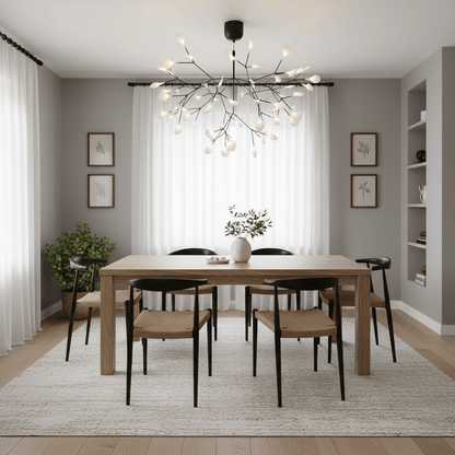 Branching LED Chandelier with Acrylic Petals Black Finish 20W Integrated Light Dimmable Remote Option Modern Statement Fixture Indoor Living