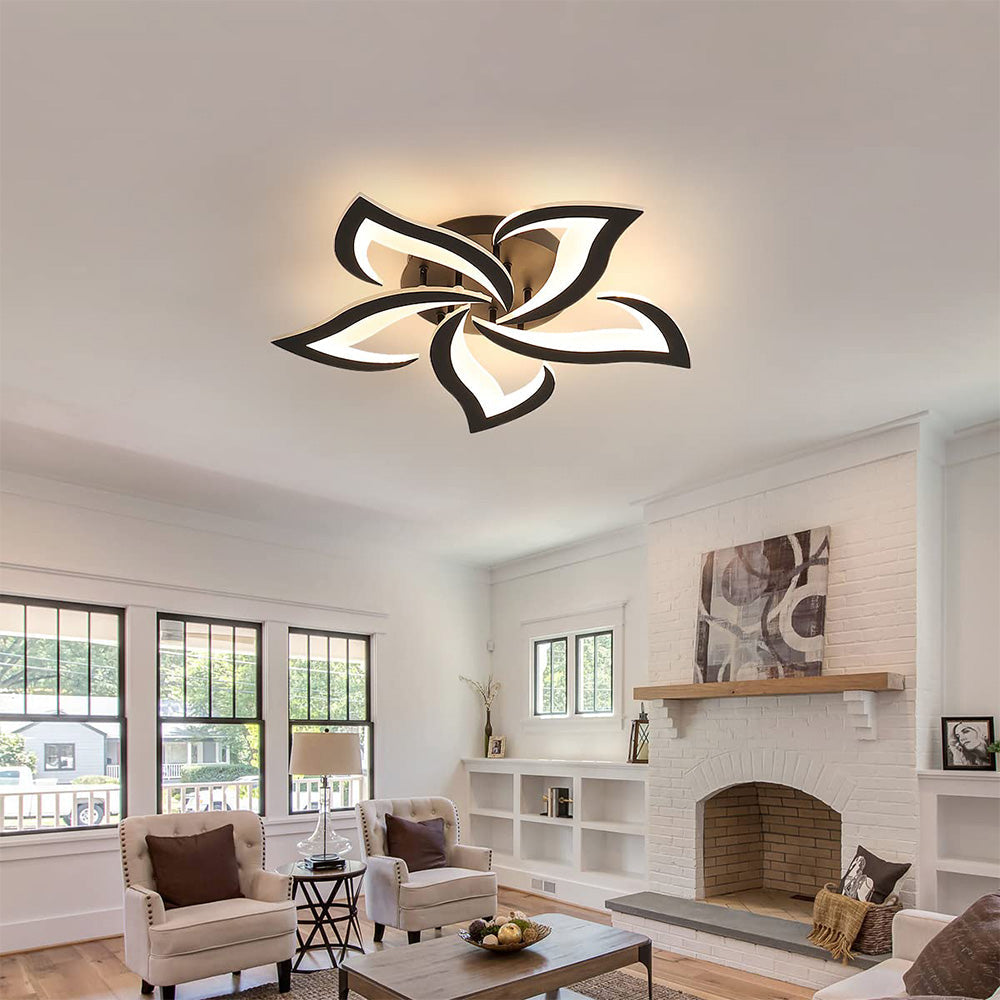 LED Flush Mount Light Fixture with Floral Layered Design for Bedroom, Entryway & Living Spaces | 22 in Black Metal Modern Low Profile Ambien