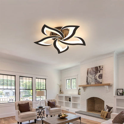 Flush Mount LED Fixture Metal Acrylic Black Layered Floral Pattern for Bedroom Living Room Hallway Contemporary Home Decor Overhead Light