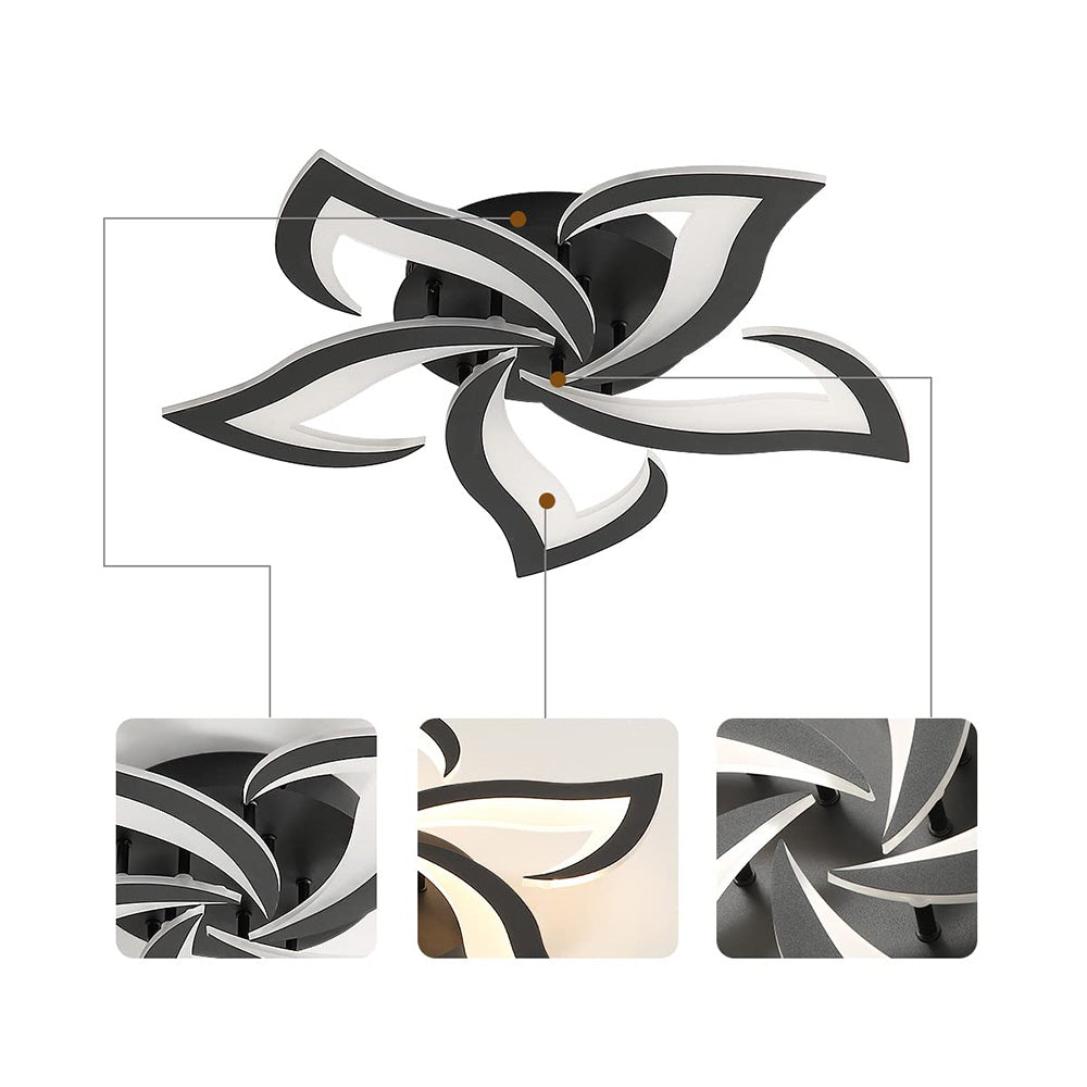 LED Flush Mount Light Fixture with Floral Layered Design for Bedroom, Entryway & Living Spaces | 22 in Black Metal Modern Low Profile Ambien