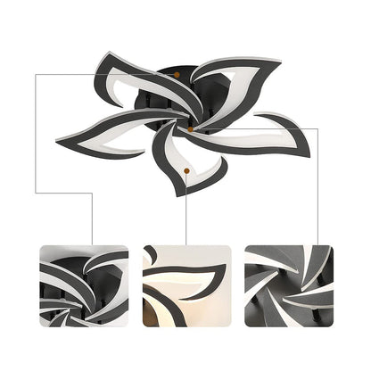 Flush Mount LED Fixture Metal Acrylic Black Layered Floral Pattern for Bedroom Living Room Hallway Contemporary Home Decor Overhead Light