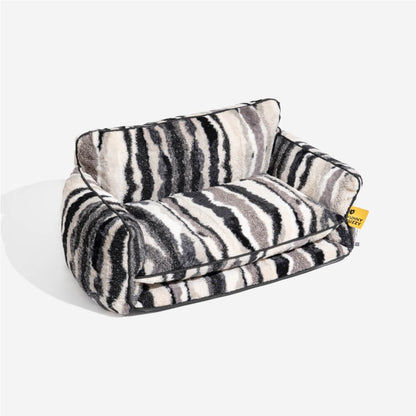 Plush Pet Couch with Washable Cover - Dual-Layer Cushioned Lounger for Dogs & Cats - Striped Fleece Nap Spot