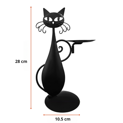 Black Cat-Shaped Candlestick Holder – Decorative Metal Candle Holder, Ideal for Small Candles