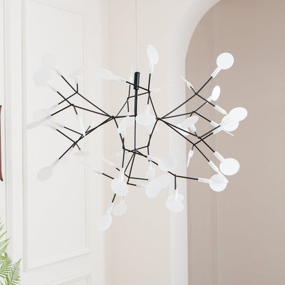 Branching LED Chandelier with Acrylic Petals Black Finish 20W Integrated Light Dimmable Remote Option Modern Statement Fixture Indoor Living