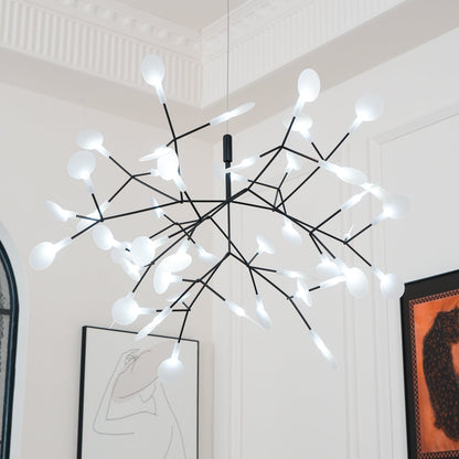 Branching LED Chandelier with Acrylic Petals Black Finish 20W Integrated Light Dimmable Remote Option Modern Statement Fixture Indoor Living