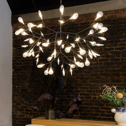 Branching LED Chandelier with Acrylic Petals Black Finish 20W Integrated Light Dimmable Remote Option Modern Statement Fixture Indoor Living