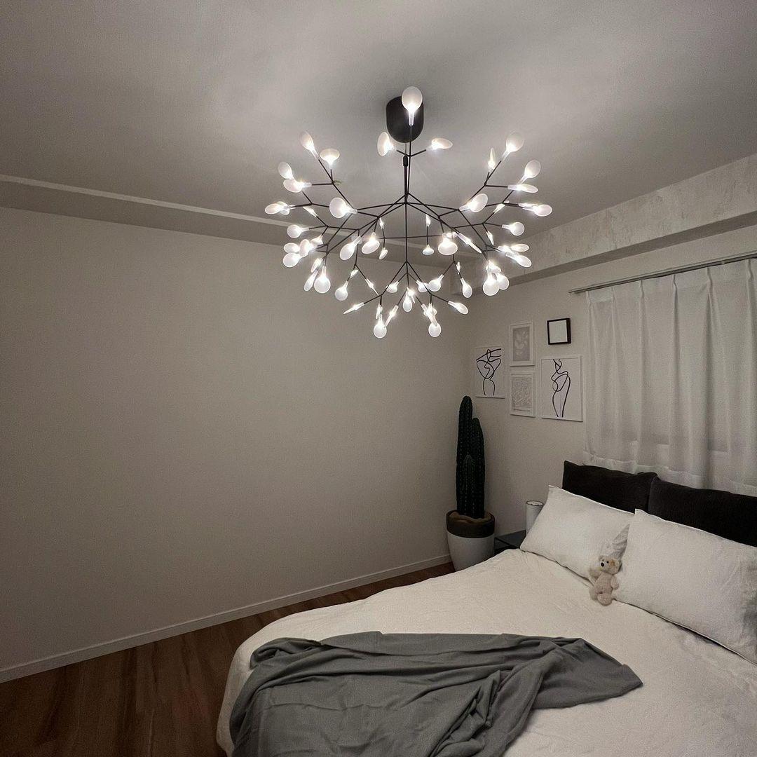 Branching LED Chandelier with Acrylic Petals Black Finish 20W Integrated Light Dimmable Remote Option Modern Statement Fixture Indoor Living