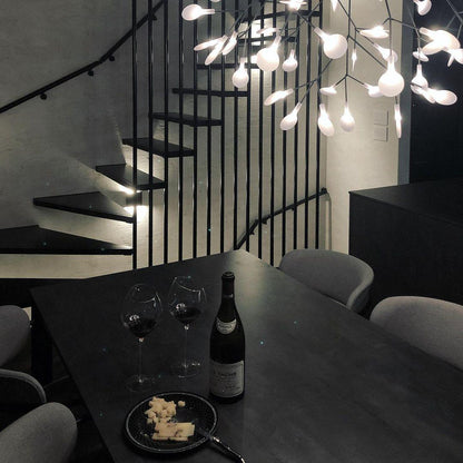 Branching LED Chandelier with Acrylic Petals Black Finish 20W Integrated Light Dimmable Remote Option Modern Statement Fixture Indoor Living