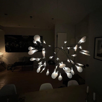 Branching LED Chandelier with Acrylic Petals Black Finish 20W Integrated Light Dimmable Remote Option Modern Statement Fixture Indoor Living