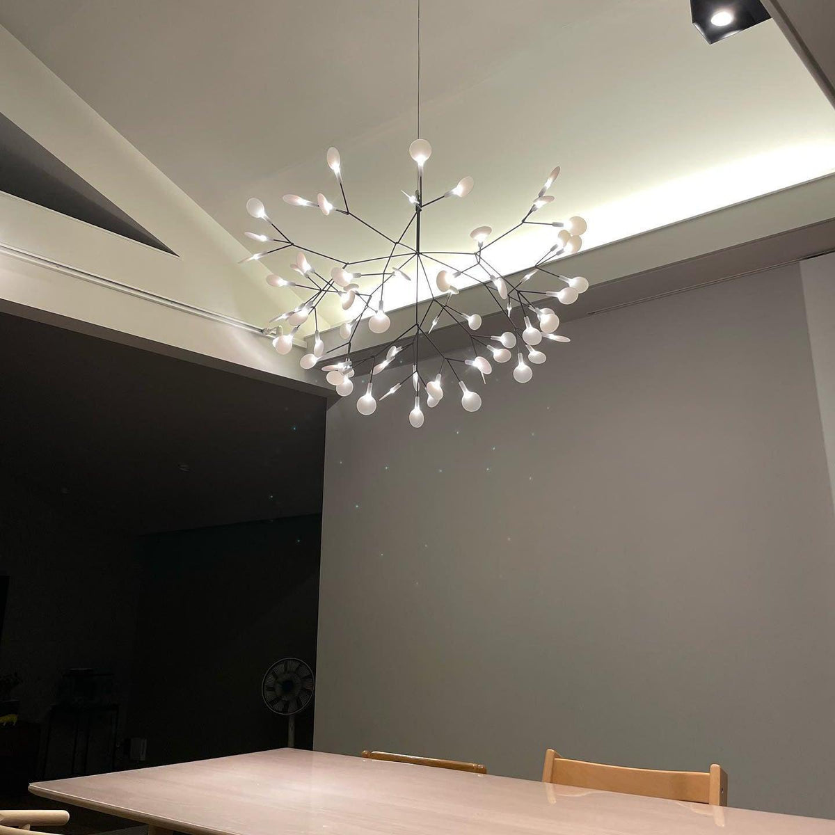 Branching LED Chandelier with Acrylic Petals Black Finish 20W Integrated Light Dimmable Remote Option Modern Statement Fixture Indoor Living