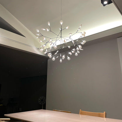 Branching LED Chandelier with Acrylic Petals Black Finish 20W Integrated Light Dimmable Remote Option Modern Statement Fixture Indoor Living
