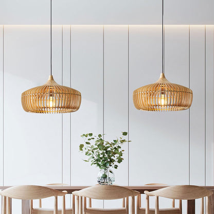 Wooden Dome Pendant Light with Slatted Shade Japanese-Inspired Nordic Design for Bedroom Living Room Dining Room