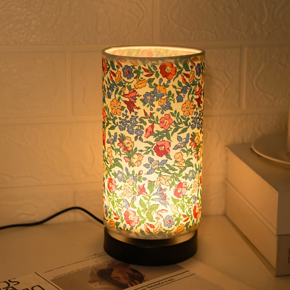 Bloom Table Lamp - Floral Fabric, Vintage Design for Bedroom or Living Room
