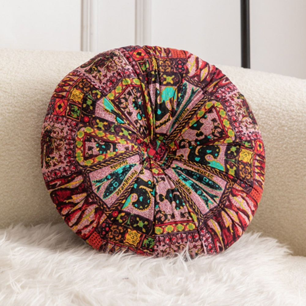 Bohara Round Cushion - Soft Microfiber, Vibrant Tribal Design