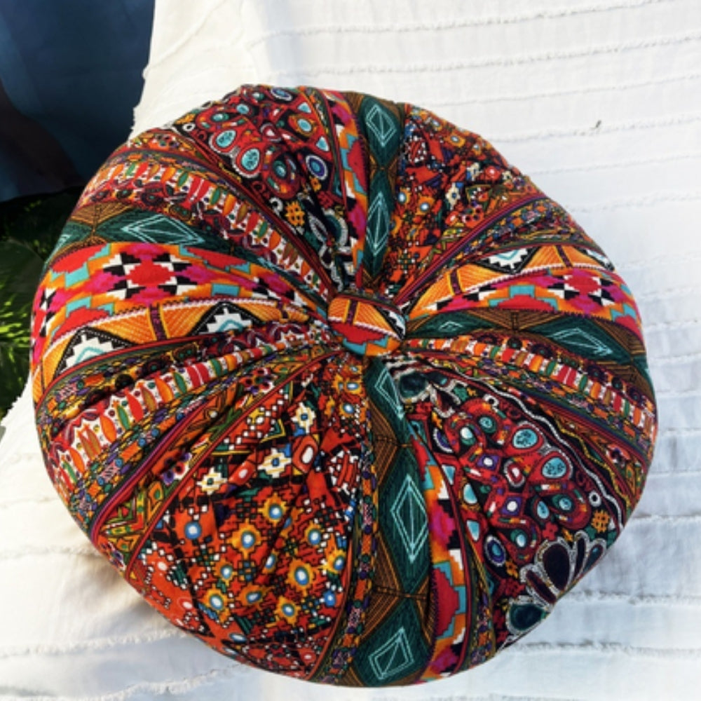 Bohara Round Cushion - Soft Microfiber, Vibrant Tribal Design