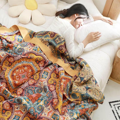 BreezeBoho Blanket - Reversible Cotton, Lightweight Design