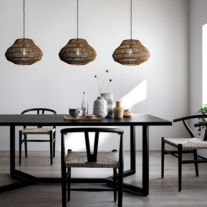 Woven Hanging Lamp Natural Fiber Shade Adjustable Height Ceiling Light for Dining Table Kitchen Island Bedroom Boho Coastal Japandi