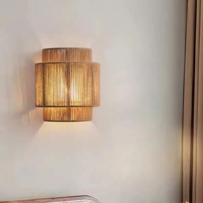 Applique murale bohème en corde de chanvre et rotin – Éclairage esthétique naturel
