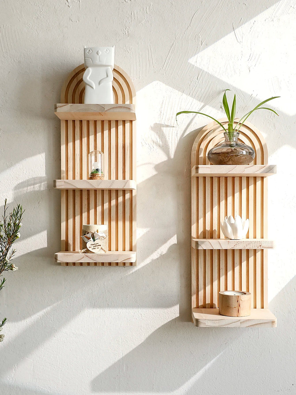 Boho | Floating Wood Wall Shelf with 3-Tier Design | Stylish Storage for Home Decor
