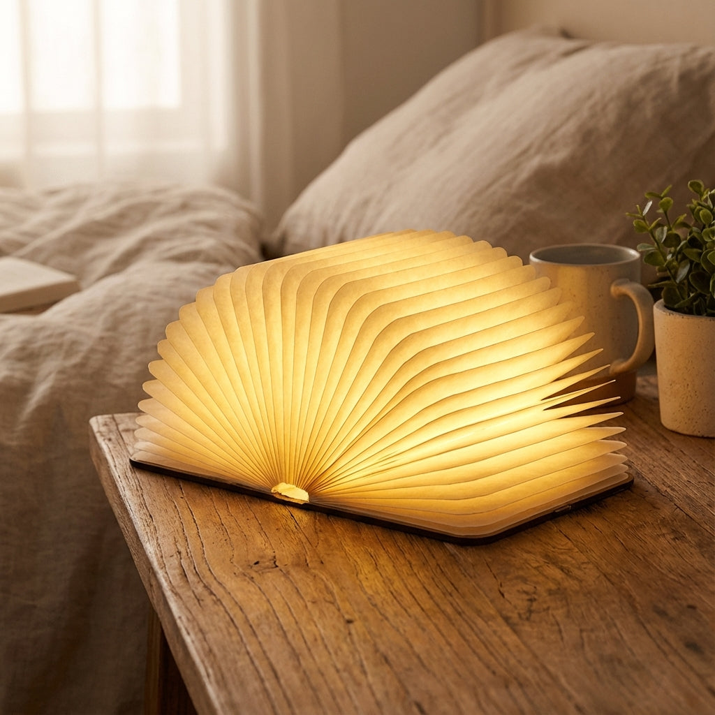 Folding Book Light Portable LED Accent Lamp Touch Dimmable USB Rechargeable for Nightstand Desk Bedside Decor Wood & Paper 8.7 × 6.7 × 1 Inc