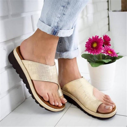 Women's Toe-Post Slip-On Sandals Foam Cushion Flat Comfort Footbed Faux Leather Open-Toe Summer Everyday