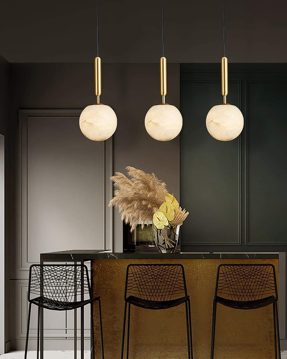 Brass & Stone Globe Ceiling Light 5-Inch for Kitchen Island Dining Room Warm Glow Task Lighting