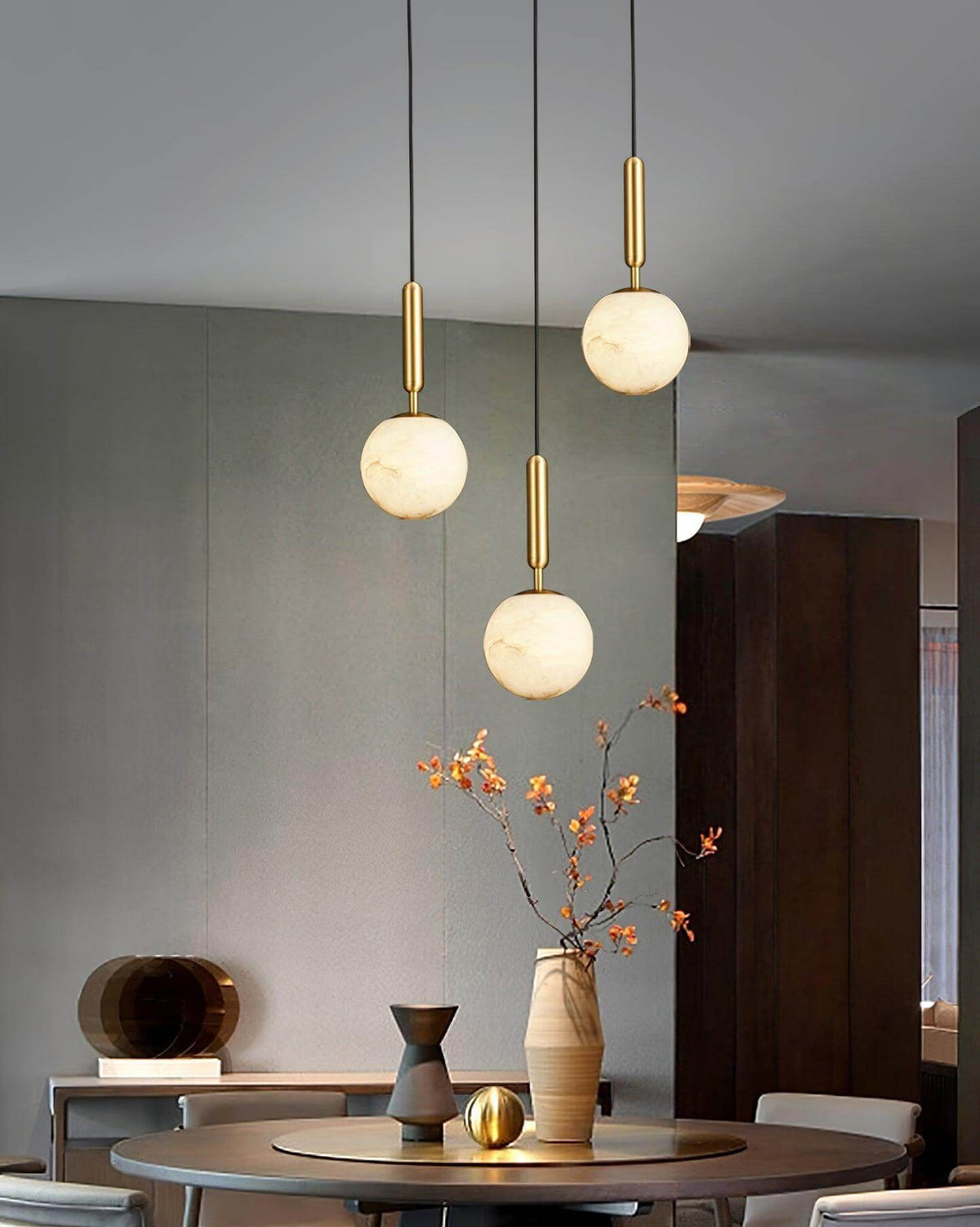 Brass & Stone Globe Ceiling Light 5-Inch for Kitchen Island Dining Room Warm Glow Task Lighting