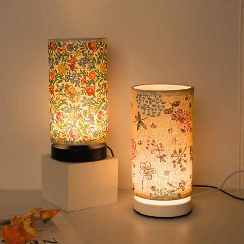 Bloom Table Lamp - Floral Fabric, Vintage Design for Bedroom or Living Room