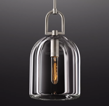 Crystal Glass Dome Pendant Light with Brass Frame for Dining Room & Kitchen Island Hardwired Ceiling Fixture 5 8 10 Inch