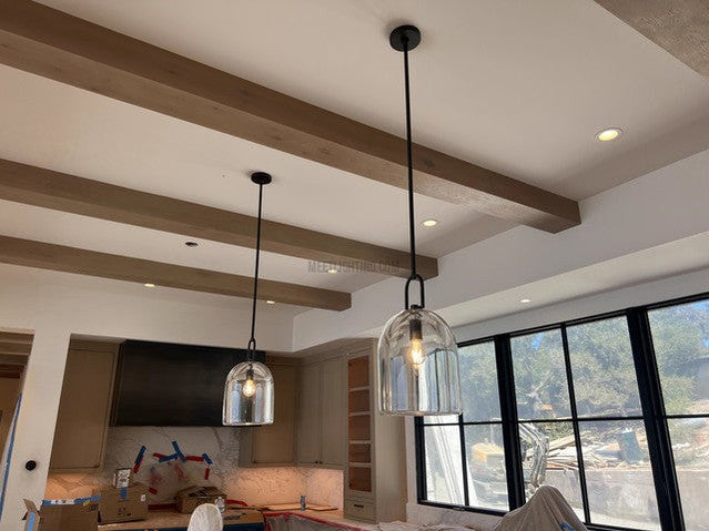 Crystal Glass Dome Pendant Light with Brass Frame for Dining Room & Kitchen Island Hardwired Ceiling Fixture 5 8 10 Inch